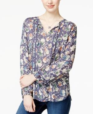 Lucky Brand Printed Crochet-inset Peasant Top