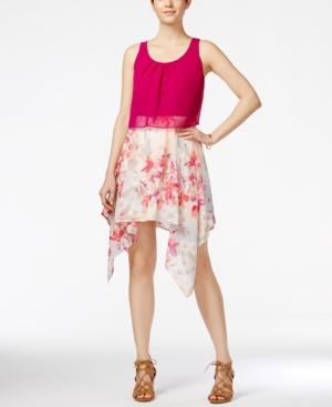 Emerald Sundae Juniors' Printed Popover Handkerchief-hem Dress
