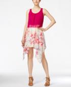 Emerald Sundae Juniors' Printed Popover Handkerchief-hem Dress
