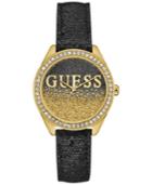 Guess Women's Crystal Accent Black Leather Strap Watch 36mm U0823l6