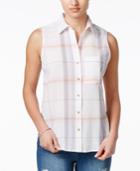 Polly & Esther Juniors' Sleeveless Plaid High-low Blouse