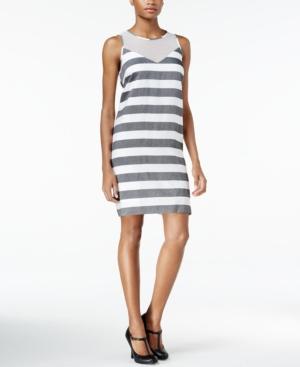 Kensie Striped Mesh-contrast Shift Dress