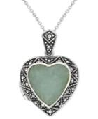 Genevieve & Grace Sterling Silver Necklace, Jade (6-1/4 Ct. T.w.) And Marcasite Heart Locket