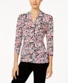 Charter Club Petite Printed Faux-wrap Top, Only At Macy's
