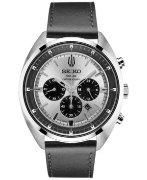 Seiko Men's Solar Chronograph Recraft Series Black Leather Strap Watch 43mm Ssc569