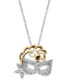 Sterling Silver And 14k Gold Necklace, Diamond Accent Mask Pendant