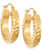Signature Gold Textured Small Hoop Earrings In 14k Gold Over Resin