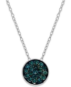 Blue Diamond Round Pendant Necklace In Sterling Silver (1/4 Ct. T.w.)