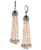 Carolee Hematite-tone Pave & Pink Bead Tassel Drop Earrings