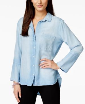 Olive + Sloane High-low Light Mist Wash Denim Shirt, Only At Macy's