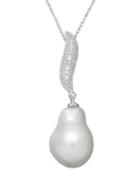 Belle De Mer Pearl Cultured Freshwater Pearl (11mm) And Diamond Accent Baroque Pendant Necklace In 14k White Gold