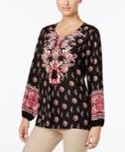 Jm Collection Petite Printed Laced-detail Top, Only At Macy's
