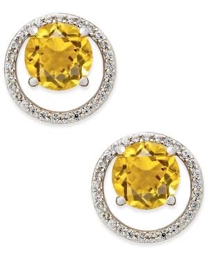 Citrine (1-1/2 Ct. T.w.) And Diamond (1/6 Ct. T.w.) Round Halo Stud Earrings In Sterling Silver
