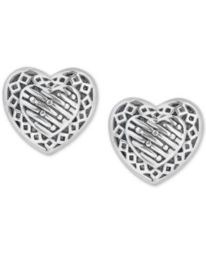Decorative Heart Stud Earrings In Sterling Silver