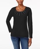 Karen Scott Studded Scoop-neck Top, Only At Macy's
