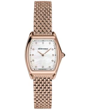 Emporio Armani Men's Swiss Automatic Classic Diamond Accent Rose Gold-tone Stainless Steel Mesh Bracelet Watch 28x30mm Ars7701