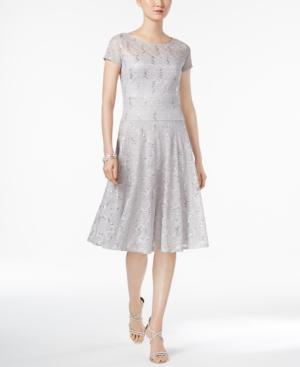 Sangria Sequined Lace Fit & Flare Dress