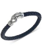 Esquire Men's Jewelry Woven Leather Bracelet With Stainless Steel Accents