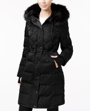Bcbgeneration Faux-fur-trim Cinched-waist Puffer Coat