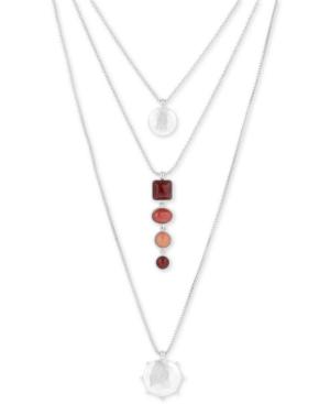 Lucky Brand Silver-tone Disc & Stone 18 Triple-layer Necklace