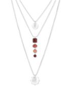 Lucky Brand Silver-tone Disc & Stone 18 Triple-layer Necklace