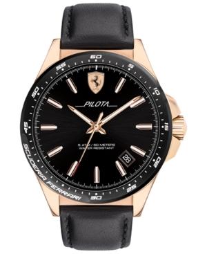 Ferrari Men's Pilota Black Leather Strap Watch 42mm