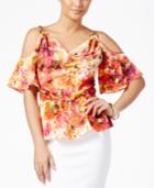 Thalia Sodi Printed Cold-shoulder Peplum Blouse, Only At Macy's