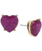Betsey Johnson Gold-tone Purple Glitter Heart Stud Earrings