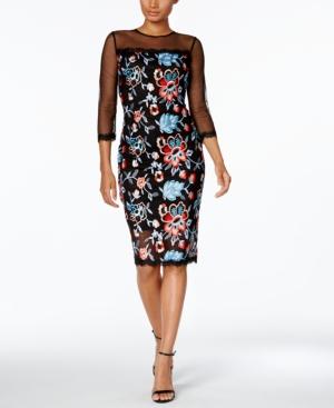 Jax Embroidered Illusion Sheath Dress