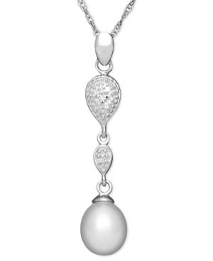 Sterling Silver Necklace, Cultured Freshwater Pearl And Diamond Accent Dangle Pendant