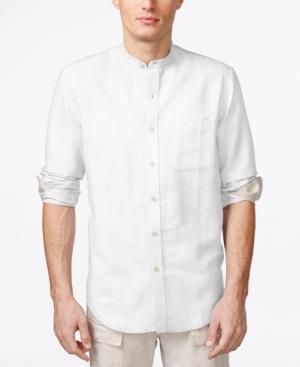 Tasso Elba Island Banded Collar Textured Striped Shirt, Only At Macy's
