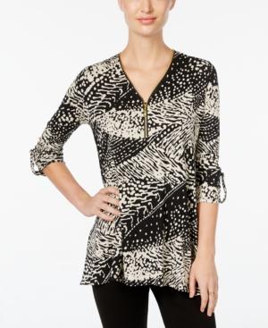 Jm Collection Printed Zip-front Top, Only At Macy's