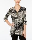 Jm Collection Printed Zip-front Top, Only At Macy's