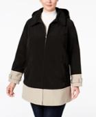Jones New York Plus Size Hooded Water-resistant Colorblocked Raincoat