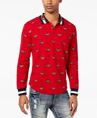 Reason Men's Snake Roses Red Embroidered Graphic-print Rugby Polo