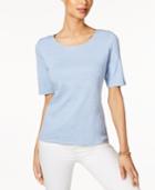 Karen Scott Lace-up Elbow-sleeve Top, Only At Macy's