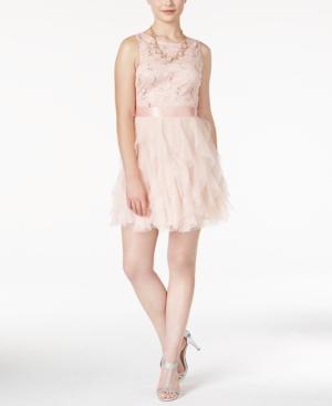 Teeze Me Juniors' Sequin Lace-bodice Ruffle-skirt Dress