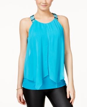 Bcx Juniors' Sleeveless Embroidered Split-front Blouse