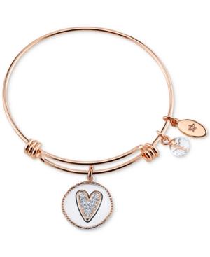 Unwritten Two-tone Girlfriends Heart Charm Bangle Bracelet In Rose Gold-tone Stainless Steel