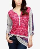 Lucky Brand Floral Mixed-media Henley Blouse