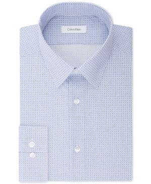 Calvin Klein Steel Men's Slim-fit Non-iron Stretch Performance Blue Print Dress Shirt