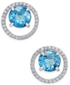 Blue Topaz (1-7/8 Ct. T.w.) And Diamond (1/6 Ct. T.w.) Circle Stud Earrings In Sterling Silver
