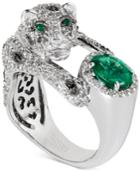 Effy Final Call Emerald (3/4 Ct. T.w.) And Diamond (1-1/2 Ct. T.w.) Panther Ring In 14k White Gold