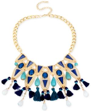 M. Haskell Gold-tone Blue Bead And Tassel Statement Necklace