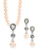 Charter Club Silver-tone Crystal And Imitation Pearl Pendant Necklace & Drop Earrings