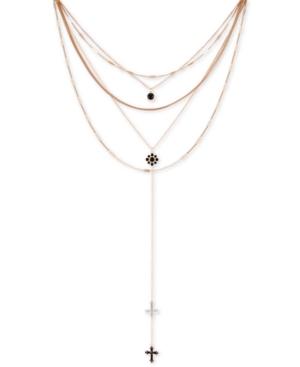 Guess Gold-tone Black Stone Multi-chain Pendant Necklace, 18 + 2 Extender