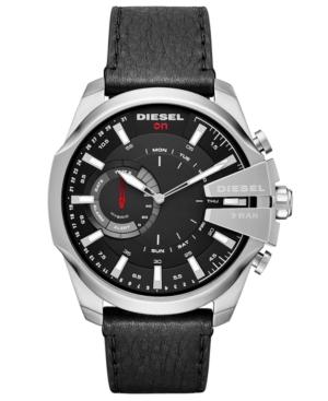 Diesel Men's Mega Chief Black Leather Strap Hybrid Smart Watch 48mm
