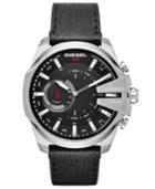 Diesel Men's Mega Chief Black Leather Strap Hybrid Smart Watch 48mm