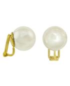 Majorica 18k Gold Over Sterling Silver Earrings, Organic Man-made Pearl Clip On Earrings