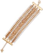 Guess Gold-tone Imitation Pearl Multi-row Flex Bracelet